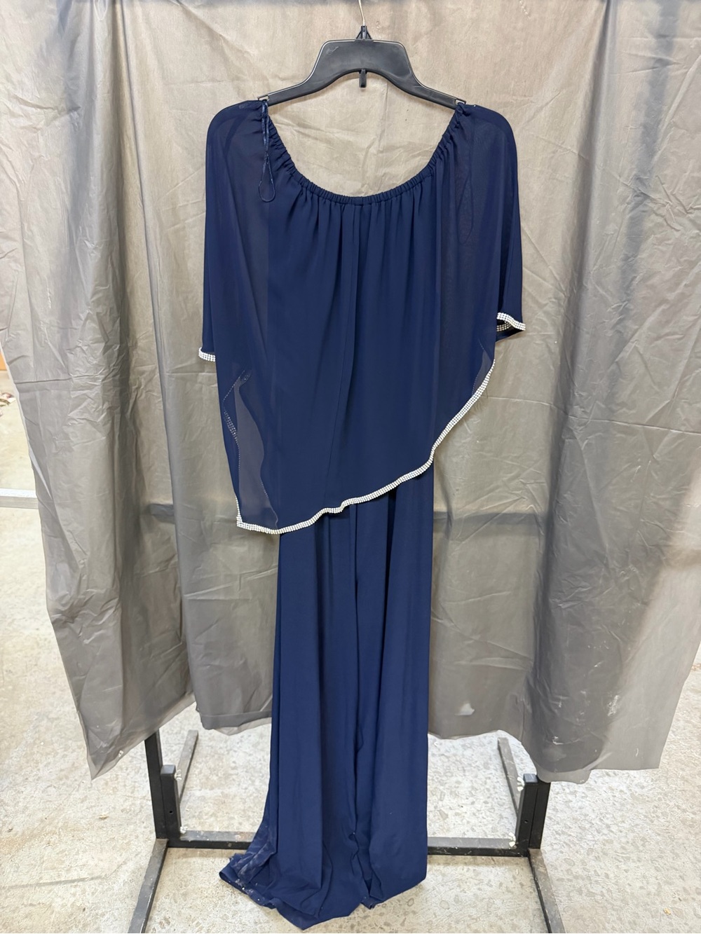 MSK Navy Asymmetrical One-Shoulder Maxi Dress with Trim